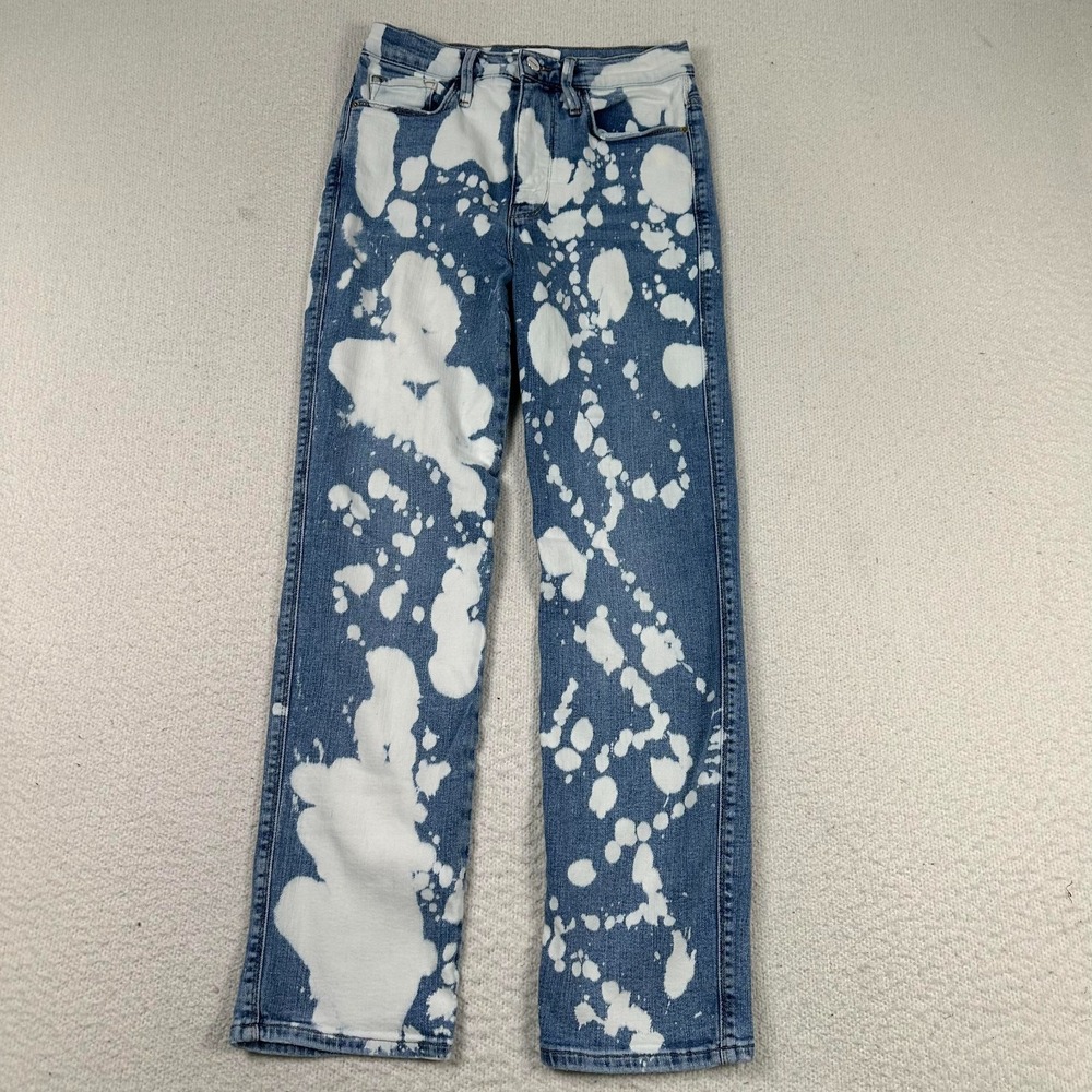 Frame Le Sylvie Slender Straight Leg Jeans Womens 27 Bleach Splater Denim Blue